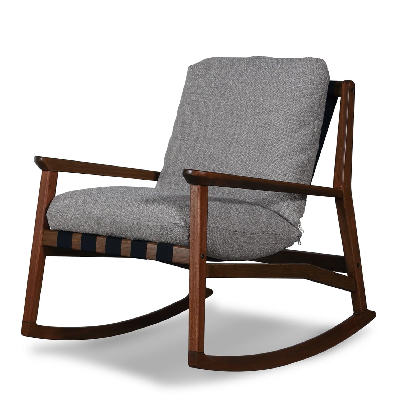 Grain Wood Furniture Solid Wood Mid Century Rocking Chair with Stone Gray Cushions