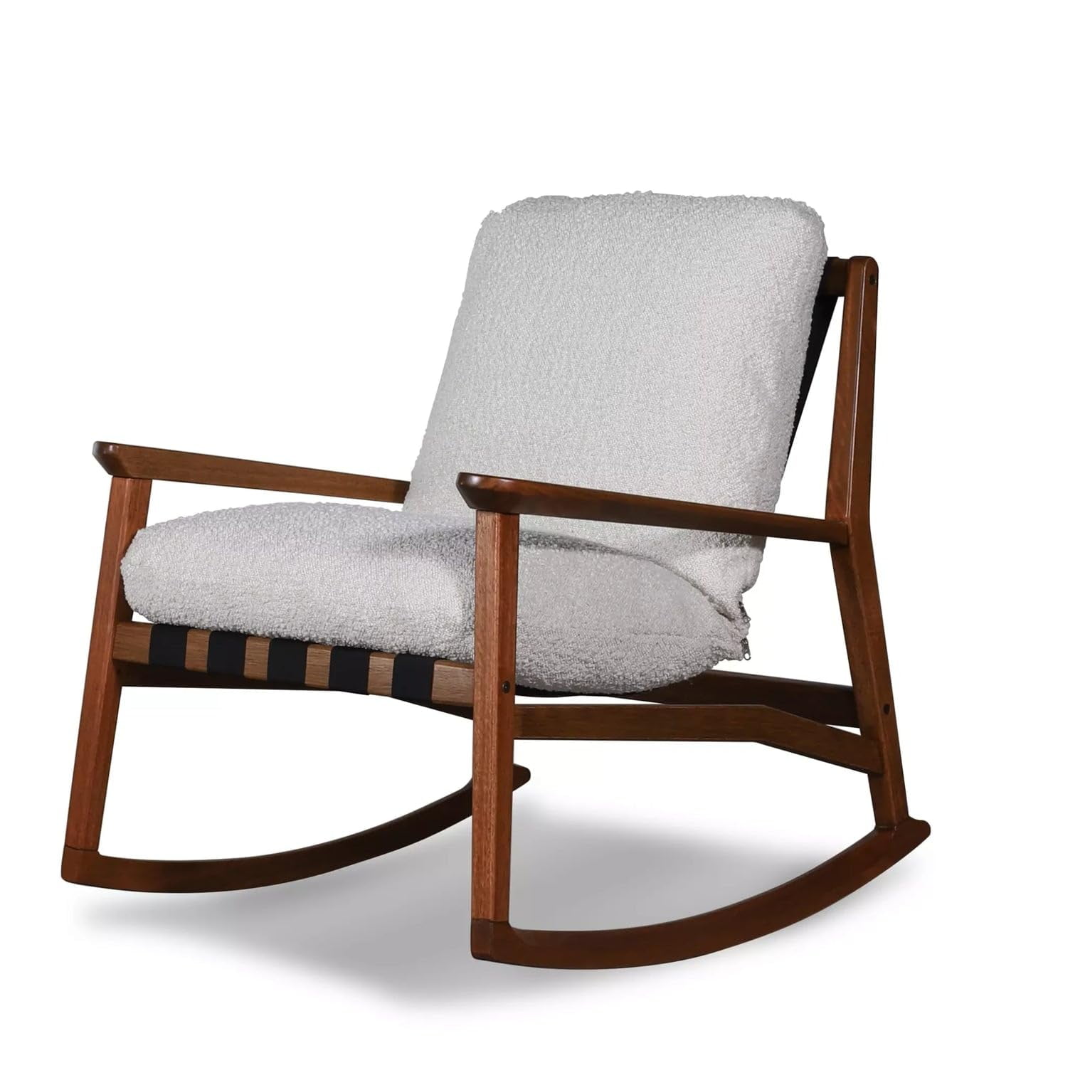 Grain Wood Furniture Solid Wood Mid Century Rocking Chair with Tapioca Premium Boucle Coushions