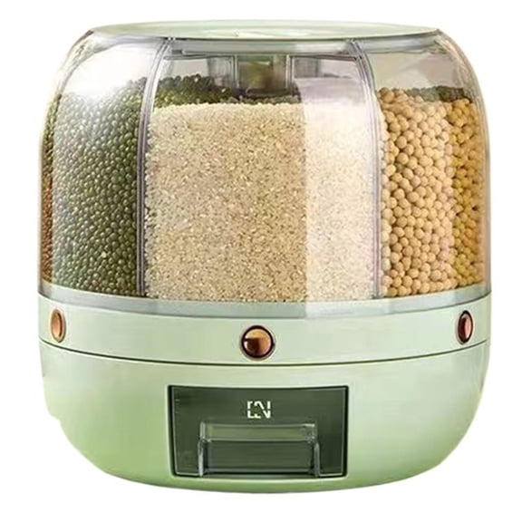 Grain and Rice Dispenser, Rotating 360° Kitchen Dry Food Storage Container with 6 Compartments