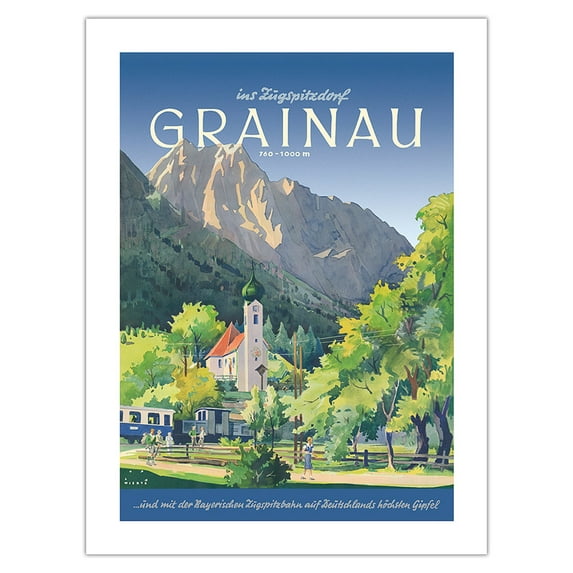 Grainau Germany - Zugspitze Mountain Germany’s Highest Peak - Vintage Travel Poster by Jupp Wiertz c.1933 - Bamboo Fine Art 290gsm Paper (Unframed) 12x16in