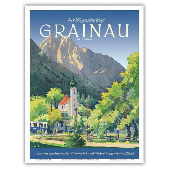 Grainau Germany - Zugspitze Mountain Germany’s Highest Peak - Vintage Travel Poster by Jupp Wiertz c.1933 - Master Art Print (Unframed) 9in x 12in