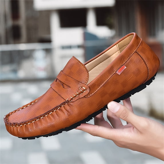 Grained Leather Slip-On Penny Loafers