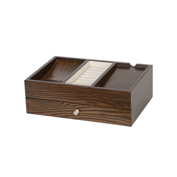 Grained Oak Men's Valet with Charging Cable Cut Out and Storage