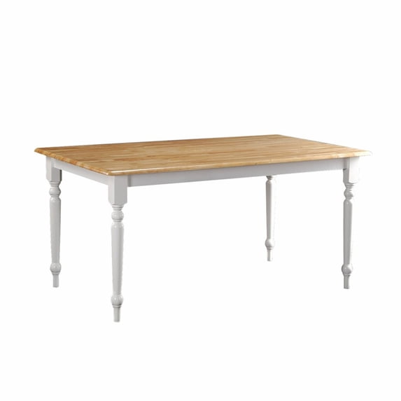 Grained Rectangular Wooden Dining Table with Turned legs Brown and White - Saltoro Sherpi