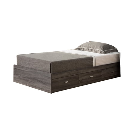 Grained Wooden Frame Twin Size Chest Bed with 3 Drawers Distressed Gray - Saltoro Sherpi