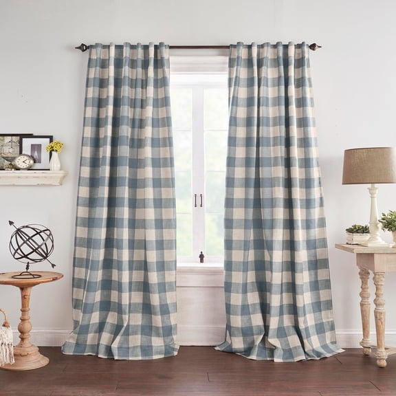 Elrene Home Fashions Grainger Buffalo Check Blackout Window Curtain, Chambray, 52" x 95"