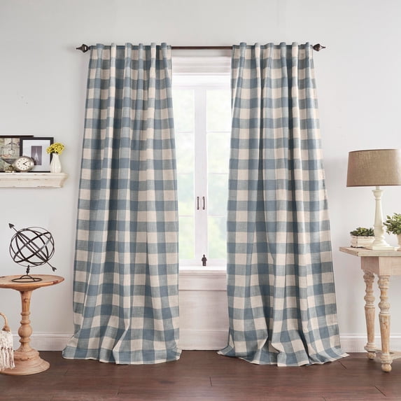 Elrene Home Fashions Grainger Buffalo Check Blackout Window Curtain, Chambray, 52" x 95"