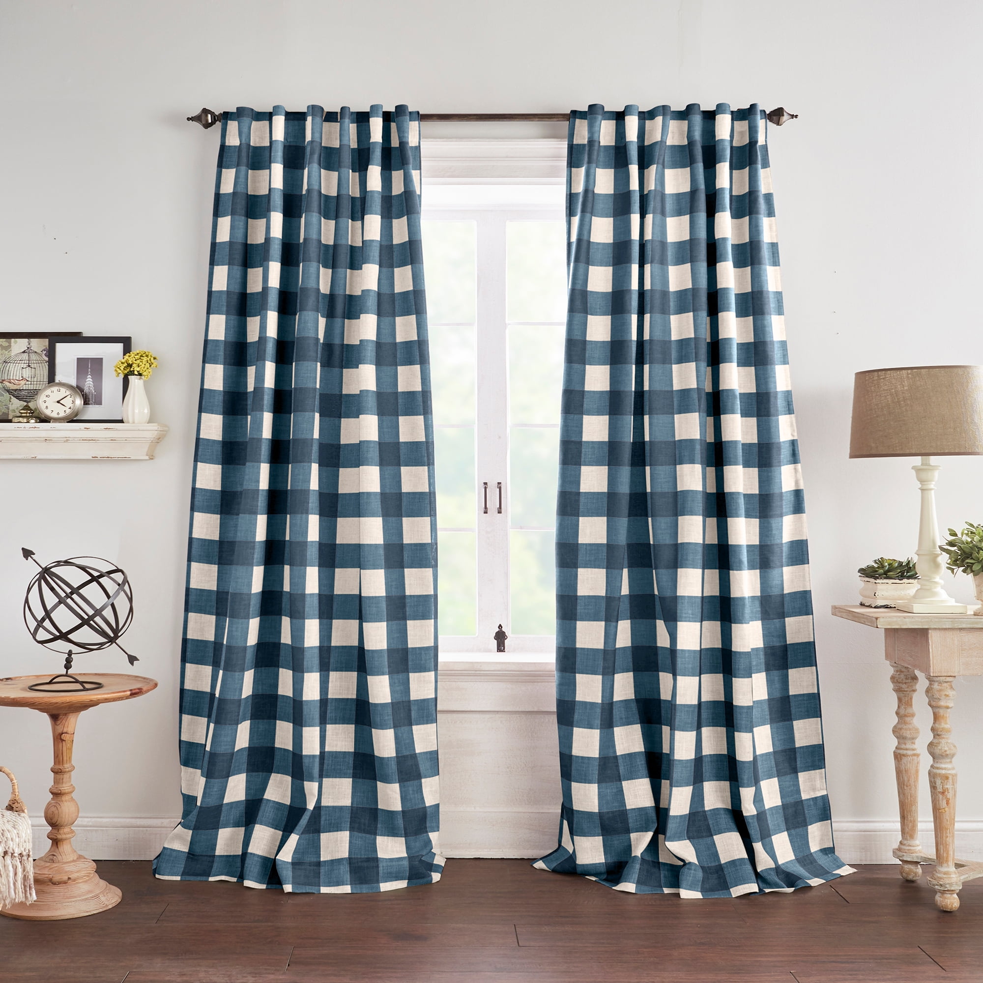 Indigo Buffalo Check Blackout Linen-Blend Window Panel