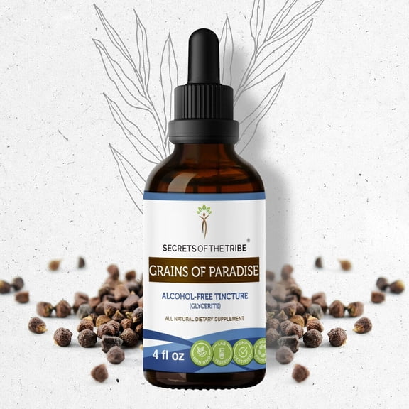 Secrets Of The Tribe Grains of Paradise Tincture Dietary Supplement, Natural Herbal Extract for Vitality Support, Grains of Paradise (Aframomum melegueta) Dried Seeds, Alcohol-Free Extract Drops 4 oz