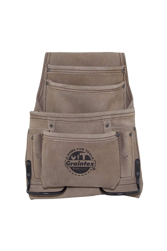 10 Pocket Nail & Tool Pouch Beige Color Suede Leather for Constructors, Electricians, Plumbers, Handymen