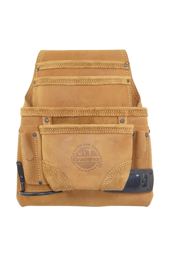 10 Pocket Nail & Tool Pouch Top Grain Oil Tanned Leather for Framers, Constructors, Electricians, Plumbers, Handyman