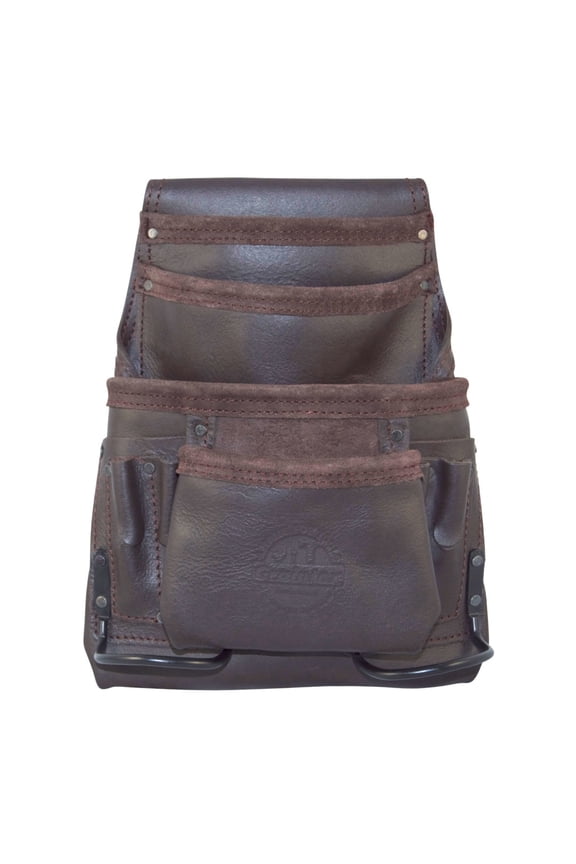 10 Pocket Oil Tanned Leather Nail & Tool Pouch Dark Brown Color for Constructor/Electrician/Plumber