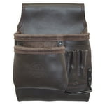 Graintex OS2202 5 Pocket Left Handed Oil Tanned Leather Nail & Tool Pouch Dark Brown Color for Constructor/Electrician/Plumber