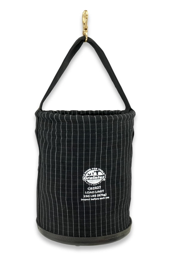 CB2427 Utility Canvas Bucket with Swivel Snap Hook Plastic Bottom 12 x 16 Black Color Rip-Stop Canvas