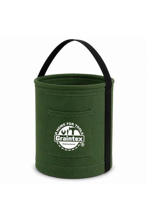 Canvas Utility Bucket 12"x15", Round Tool Bucket, Reinforced Base & Carry Handle, Ripstop Canvas, Multi-Purpose Bag for Jobsite, Gardening, Home Use, Ideal for Tool Storage Solutions