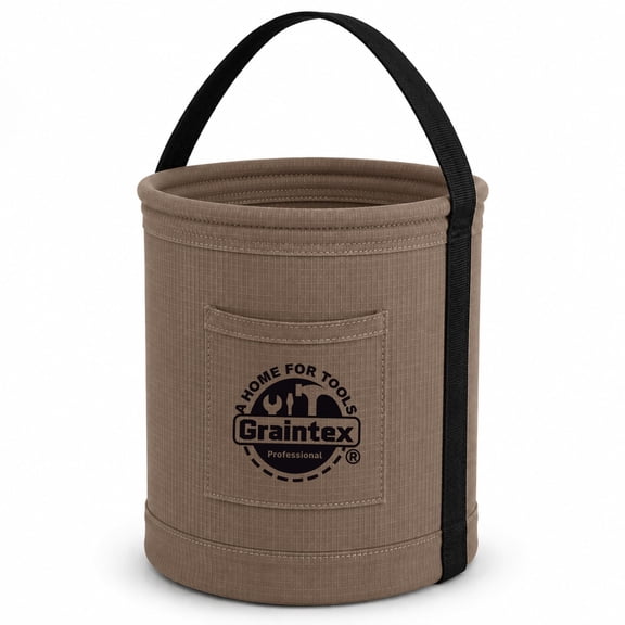 Graintex Canvas Utility Bucket 12"x15", Round Tool Bucket, Reinforced Base & Carry Handle, Ripstop Canvas, Multi-Purpose Bag for Jobsite, Home Use (Beige)