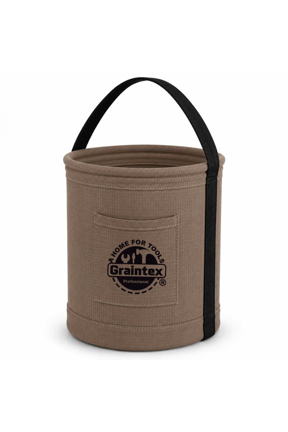 Canvas Utility Bucket 12"x15", Round Tool Bucket, Reinforced Base & Carry Handle, Ripstop Canvas, Multi-Purpose Bag for Jobsite, Home Use (Beige)