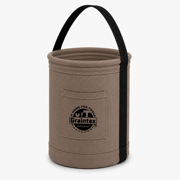 Graintex Canvas Utility Bucket 9.5"x14", Round Tool Bucket, Reinforced Base & Carry Handle, Ripstop Canvas, Ideal Multi-Purpose Bag for Jobsite, Gardening, Home Use, Tool Storage (Tan)