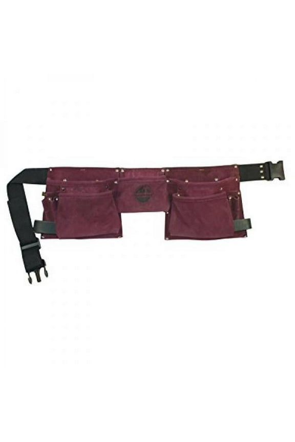 DS1125 :: 8 Pocket Purple Tool Belt in Suede Leather with 2 Webbing Belt, 2 Leather Hammer Holders Loops, Purple