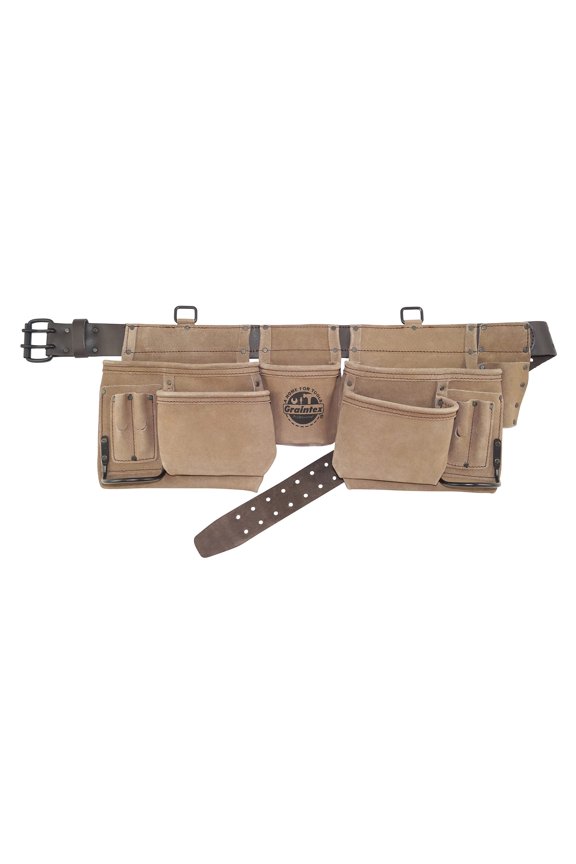 DS2038 12 Pocket Professional Work Apron Beige Color Suede Leather with 2 Leather Belt, 2 Hammer Holders for Constructors, Electricians, Plumbers, Handymen