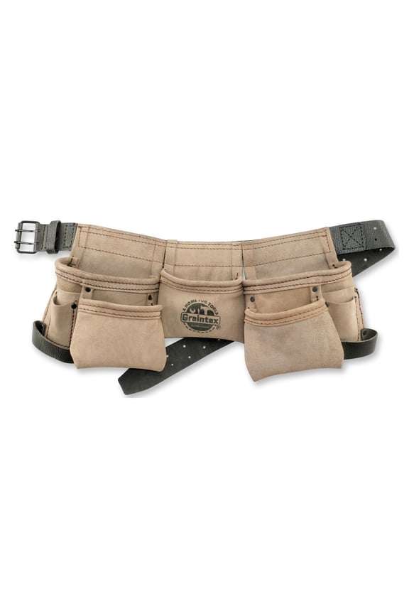 DS2243 9 Pocket Children Work Apron Beige Color Suede Leather with 1.1/2 Leather Belt, 2 Hammer Holders Loops