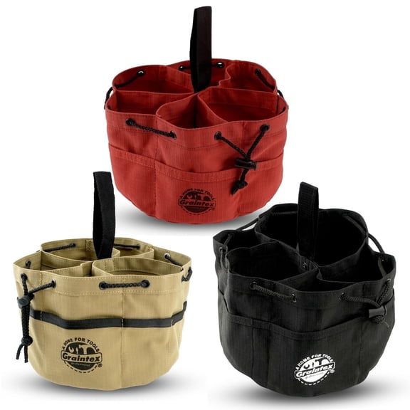 Graintex GB2825 18 Pockets Grab Bags Set of 3 Pcs Black, Rust and Khaki Color Rip-stop Canvas, Drawstring Closure, Small Parts Organizer Bag, Parachute Tool Bag, Parachute Tool Organizer