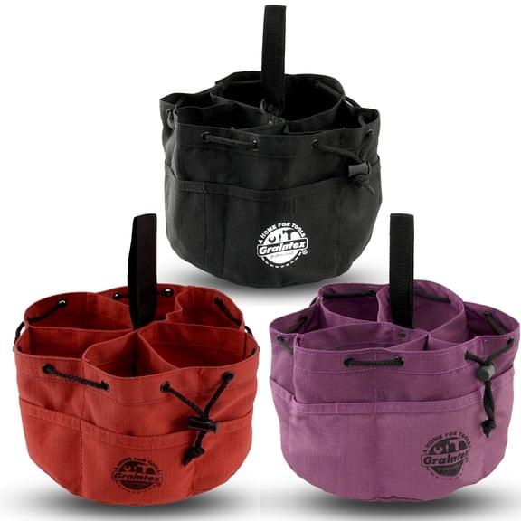 Graintex GB2865 18 Pockets Grab Bags Set of 3 Pcs Rust, Black and Purple Color Rip-stop Canvas Drawstring Closure, Small Parts Organizer Bag, Parachute Canvas Bag for Screws