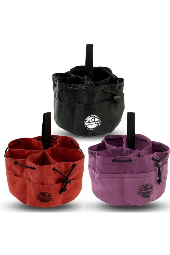 GB2865 18 Pockets Grab Bags Set of 3 Pcs Rust, Black and Purple Color Rip-stop Canvas Drawstring Closure, Small Parts Organizer Bag, Parachute Canvas Bag for Screws