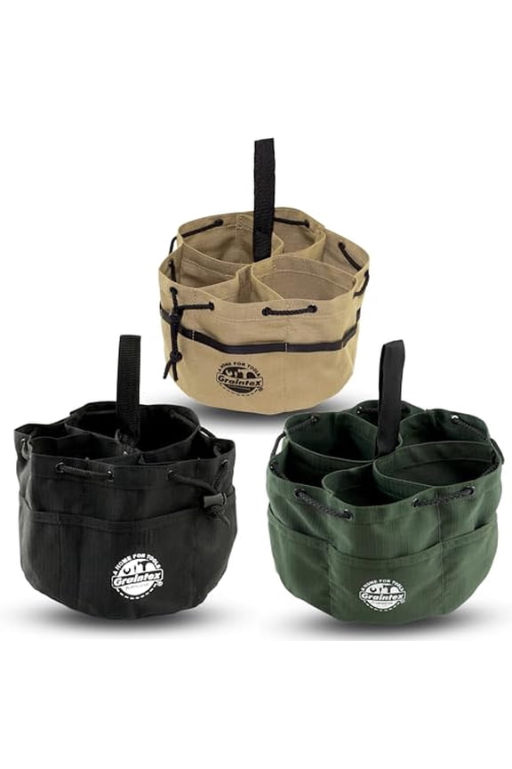GB2875 18 Pockets Grab Bags Set of 3 Pcs Khaki, Black and Hunter Green Color Rip-stop Canvas Drawstring Closure, Small Parts Organizer Bag, Parachute Canvas Bag for Screws