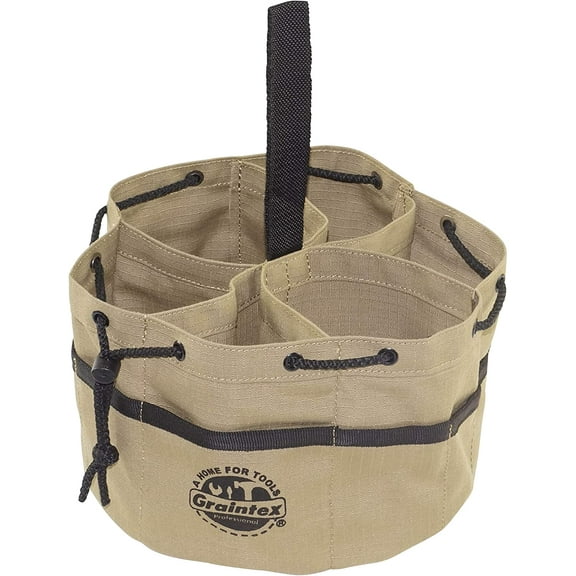 Graintex GB2897 Grab Bag Khaki Color Rip-stop Canvas 18 Pockets Drawstring Closure, Mid Size