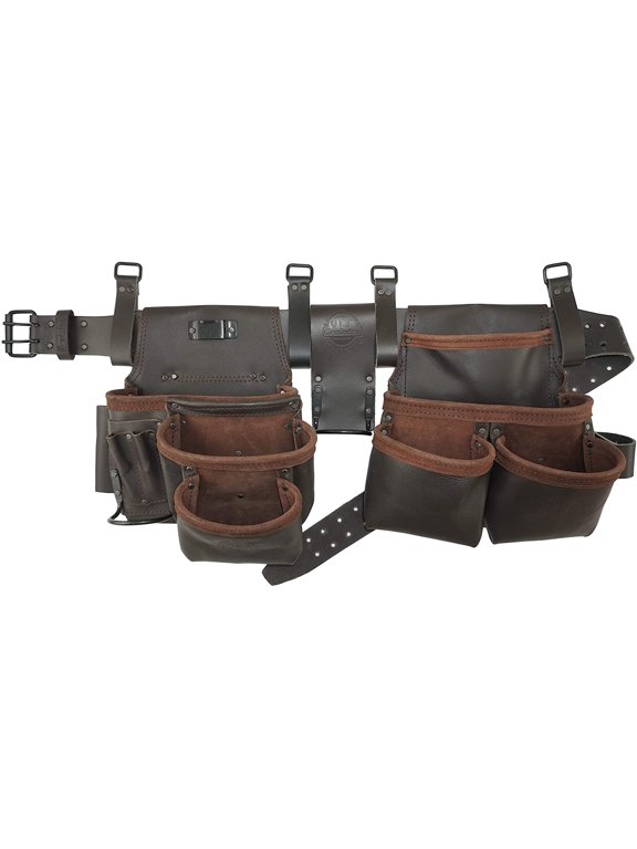 OD2222:: 10 Pocket Framers Tool Belt Premium Oil Tanned Leather with 2.3/4? Leather Belt for Constructors, Electricians, Plumbers, Handymen