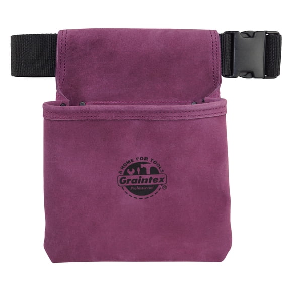 Graintex One Pocket Nail & Tool Pouch Purple Color Suede Leather with 2 Webbing Belt for Constructors, Electricians, Plumbers, Handymen