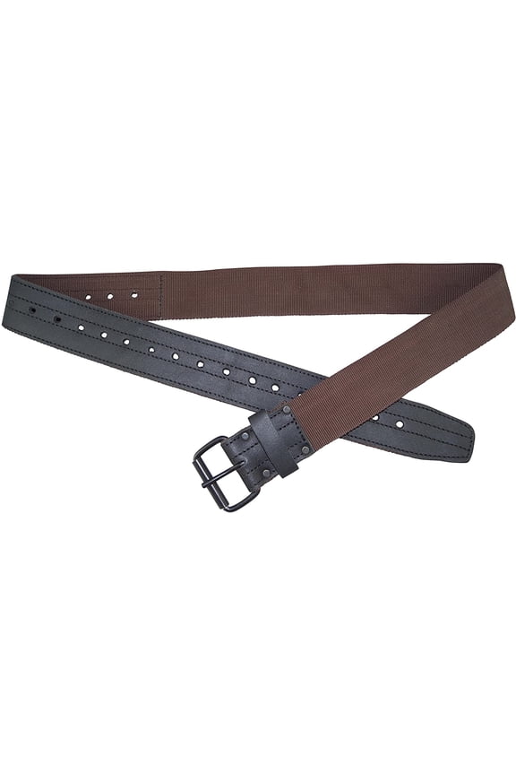 PB2037 2" Leather/Webbing Belt Single Needle Roller Buckle Fits 28" to 50" Black/Brown Color