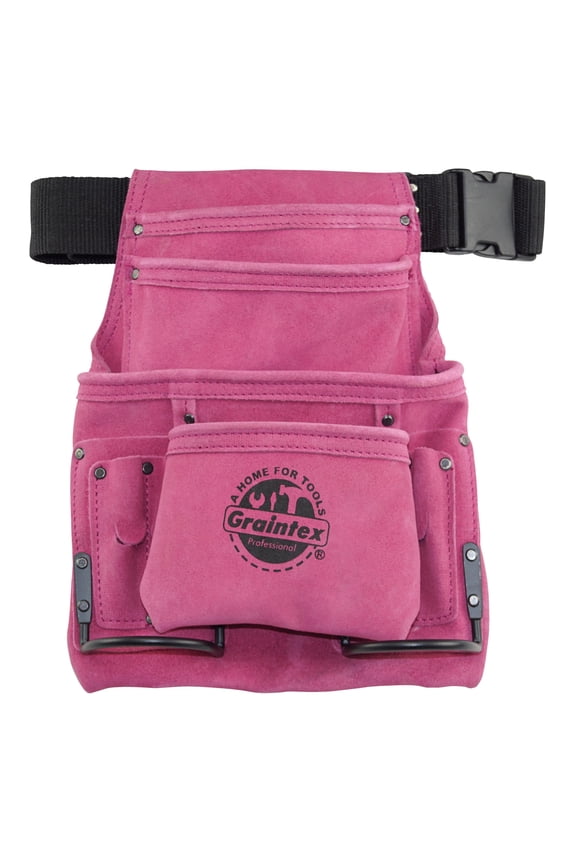 SS2186 10 Pocket Nail & Tool Pouch Pink Color Suede Leather with 2 Webbing Belt for Constructors, Electricians, Plumbers, Handymen