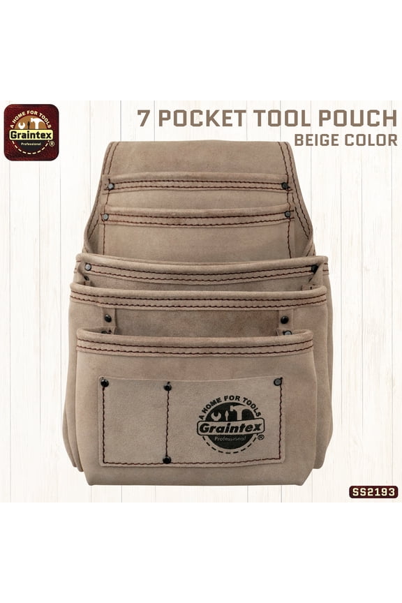 SS2193 :: 7 POCKET NAIL & TOOL POUCH BEIGE COLOR SUEDE LEATHER