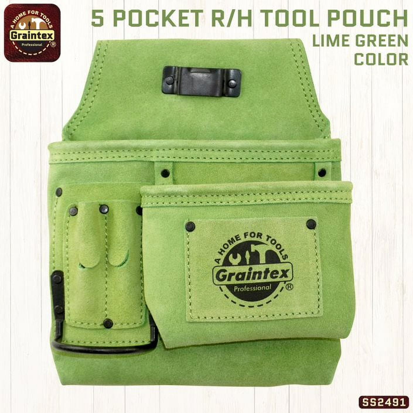 Graintex SS2592 :: 5 POCKET LEFT HANDED NAIL & TOOL POUCH HUNTER GREEN Color Suede Leather