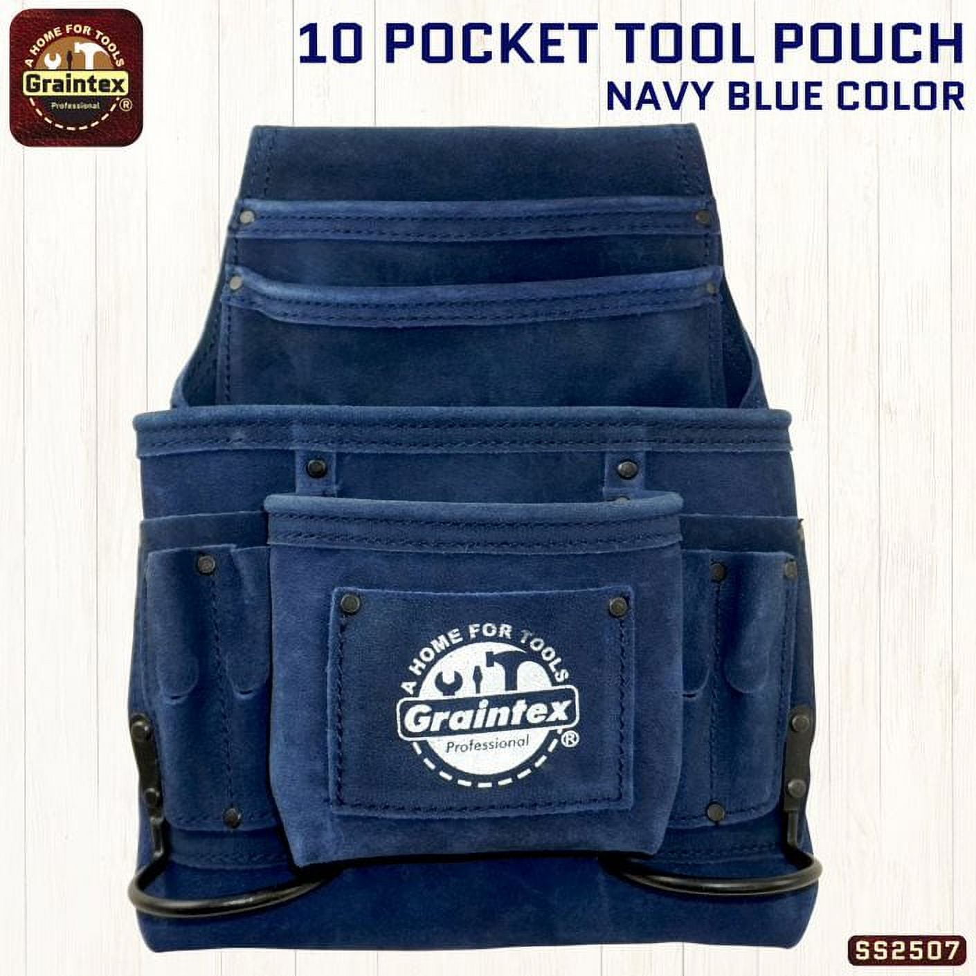Graintex SS2507 :: 10 POCKET NAIL & TOOL POUCH NAVY BLUE COLOR SUEDE LEATHER