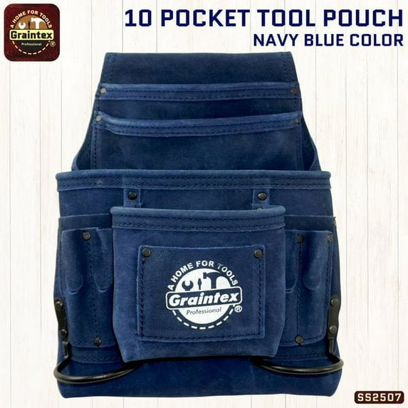 Graintex SS2507 :: 10 POCKET NAIL & TOOL POUCH NAVY BLUE COLOR SUEDE LEATHER