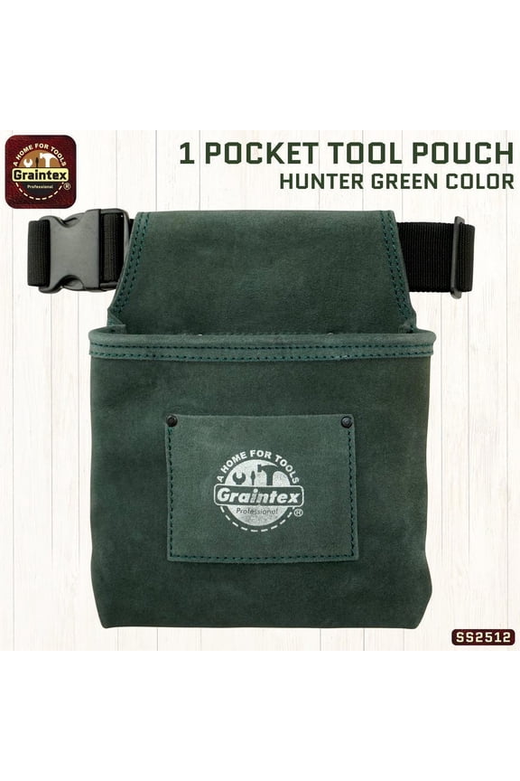 SS2512 :: 1 POCKET NAIL & TOOL POUCH HUNTER GREEN COLOR SUEDE LEATHER WITH BELT