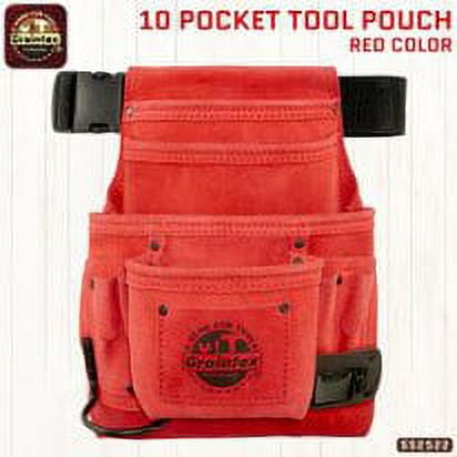 Graintex SS2522 :: 10 POCKET NAIL & TOOL POUCH RED COLOR SUEDE LEATHER WITH BELT