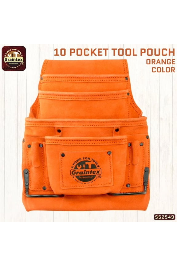 SS2549 :: 10 POCKET NAIL & TOOL POUCH ORANGE COLOR SUEDE LEATHER
