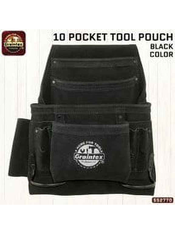 SS2770 :: 10 POCKET NAIL & TOOL POUCH BLACK COLOR SUEDE LEATHER
