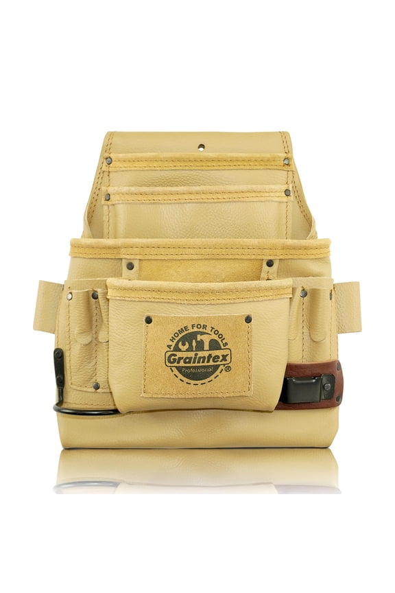ST2013 10 Pocket Nail & Tool Pouch RUGGED Beige Color Top Grain Leather for Framers, Constructors, Electricians, Plumbers, Hnadyman