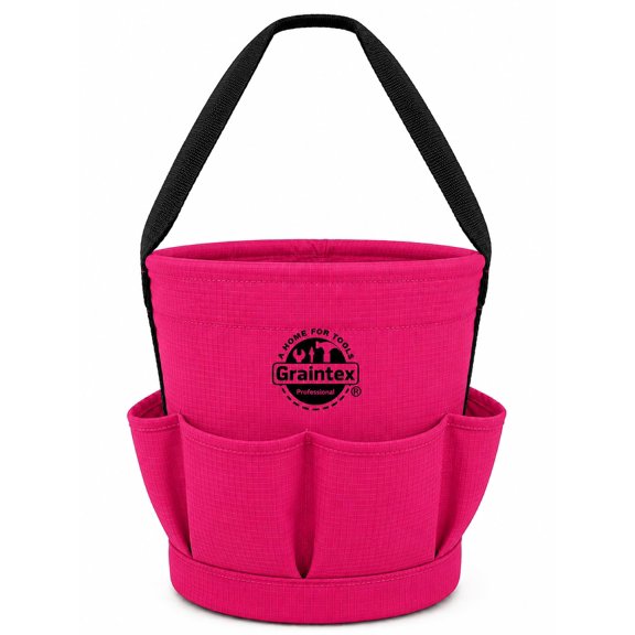 Graintex Tapered Canvas Bucket 12"x10"x15", Utility Tool Bucket 6 Pockets Outside, Reinforced Base & Carry Handle, Ripstop Canvas, Multi-Purpose Bag for Jobsite & Home Use