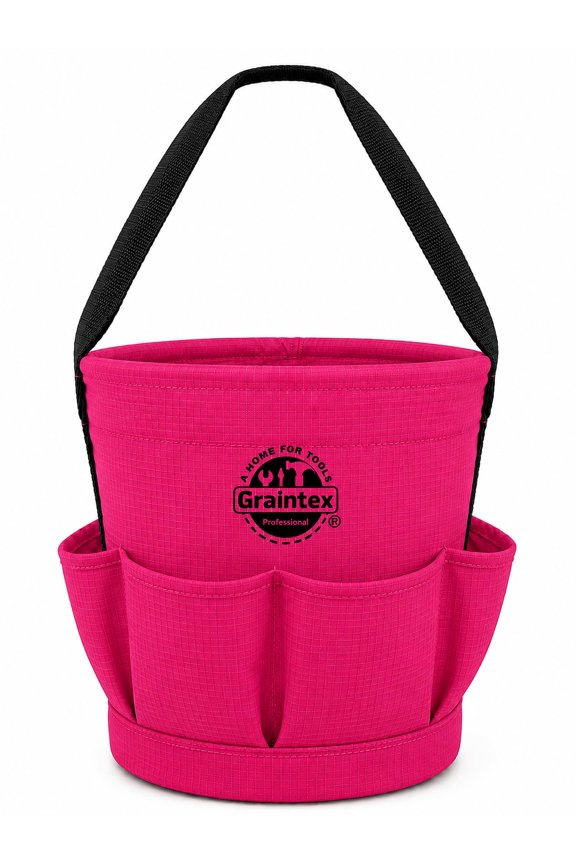 Tapered Canvas Bucket 12"x10"x15", Utility Tool Bucket 6 Pockets Outside, Reinforced Base & Carry Handle, Ripstop Canvas, Multi-Purpose Bag for Jobsite & Home Use