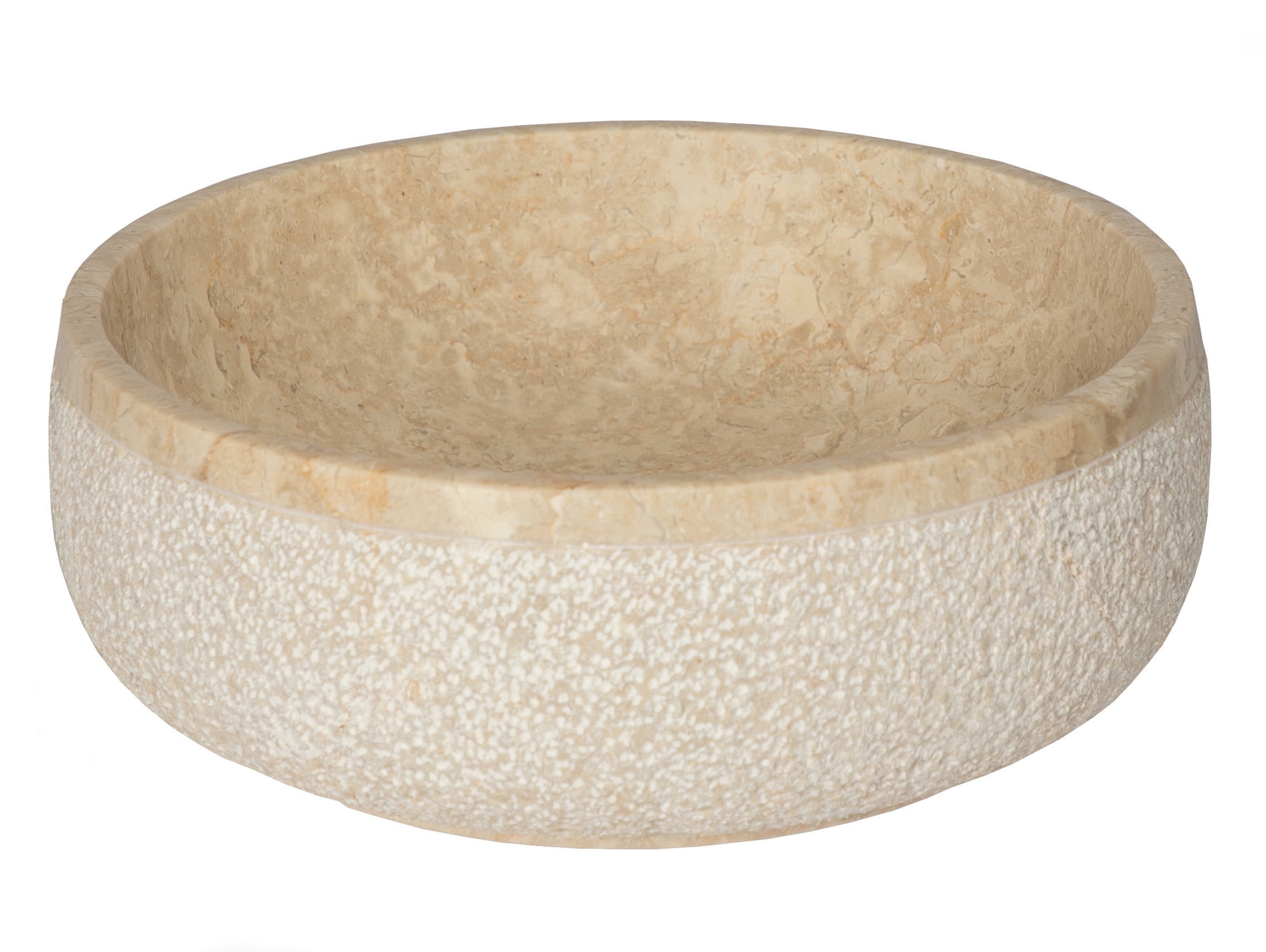 Eden Beige Marble 17'' Round Vessel Sink with Hammered Exterior