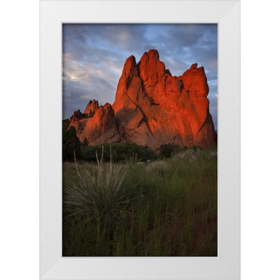 Grall, Don 11x14 White Modern Wood Framed Museum Art Print Titled - CO, Colorado Springs Sunrise on sandstone cliff