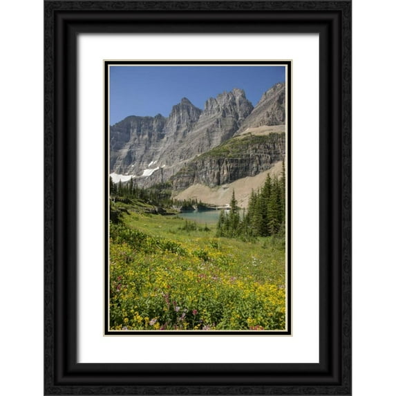 Grall, Don 13x18 Black Ornate Wood Framed with Double Matting Museum Art Print Titled - Montana, Glacier NP Meadow above Iceberg Lake