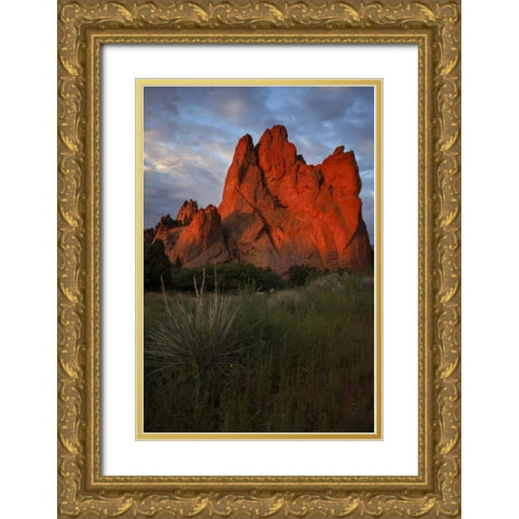 Grall, Don 13x18 Gold Ornate Wood Framed with Double Matting Museum Art Print Titled - CO, Colorado Springs Sunrise on sandstone cliff