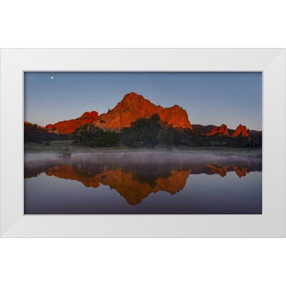 Grall, Don 14x10 White Modern Wood Framed Museum Art Print Titled - CO, Colorado Springs Cliff reflected in pond